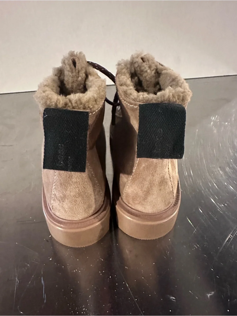 Women's Tan Suede Lace-Up Fur-Trim Hiking Boots